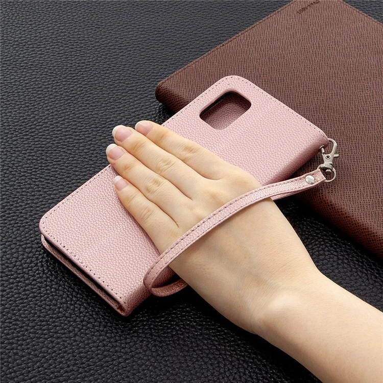 Litchi Surface with Wallet Leather Stand Case for Samsung Galaxy A31 - Rose Gold