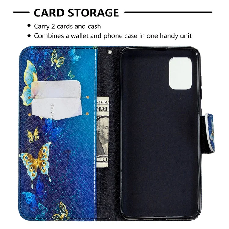 Pattern Printing Wallet Stand Flip Leather Phone Shell for Samsung	Galaxy A31 - Metal Butterflies