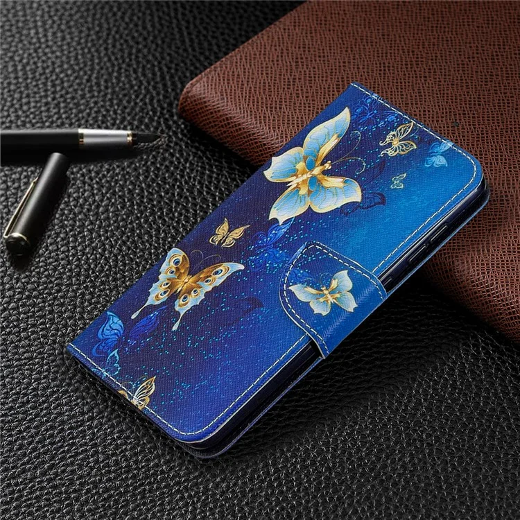 Pattern Printing Wallet Stand Flip Leather Phone Shell for Samsung	Galaxy A31 - Metal Butterflies