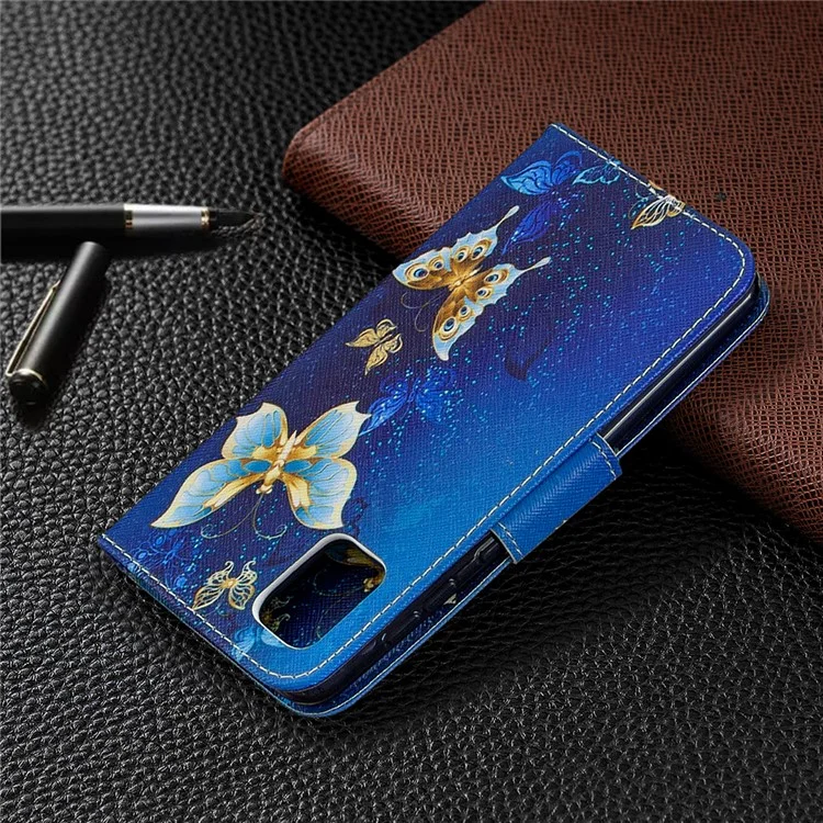 Pattern Imprenting Willet Stand Flip Cuero de Cuero Para Samsung Galaxy A31 - Mariposas de Metal