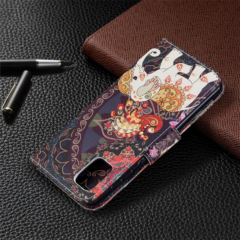 Pattern Printing Wallet Stand Flip Leather Phone Shell for Samsung	Galaxy A31 - Malanda and Elephant