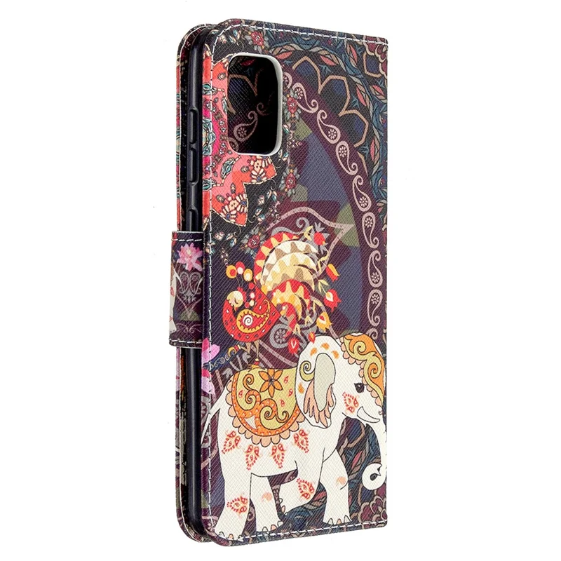 Pattern Printing Wallet Stand Flip Leather Phone Shell for Samsung	Galaxy A31 - Malanda and Elephant