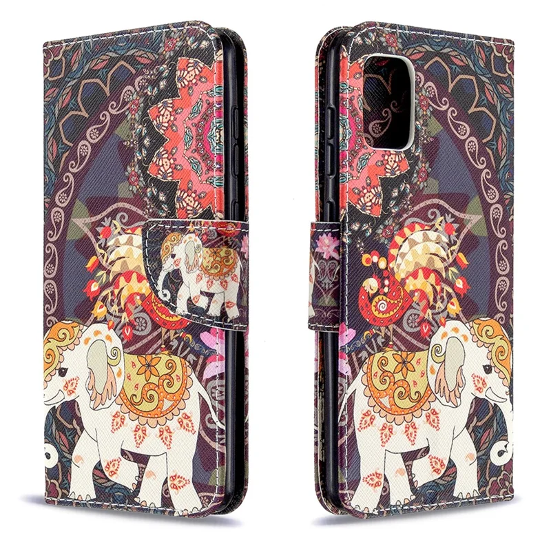 Pattern Printing Wallet Stand Flip Leather Phone Shell for Samsung	Galaxy A31 - Malanda and Elephant