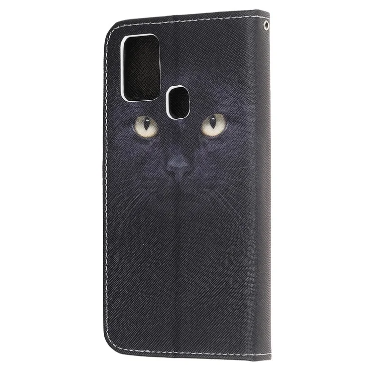 Pattern Printing Cross Texture Leather Wallet Phone Case with Strap for Samsung Galaxy M31 - Cat Eyes