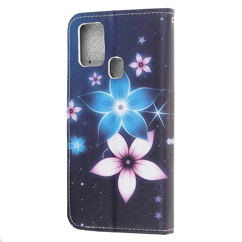Pattern Printing Cross Texture Leather Wallet Phone Case with Strap for Samsung Galaxy M31 - Flower