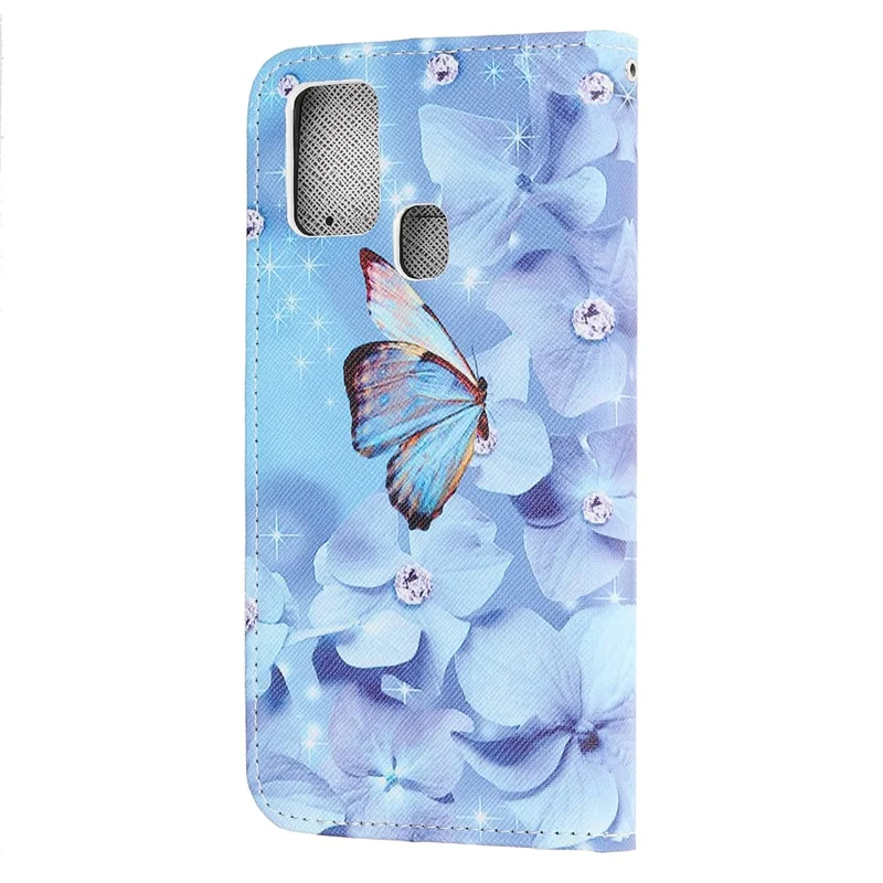 Pattern Printing Cross Texture Leather Mobile Cover for Samsung Galaxy M21 / M30s - Butterfly and Flowers