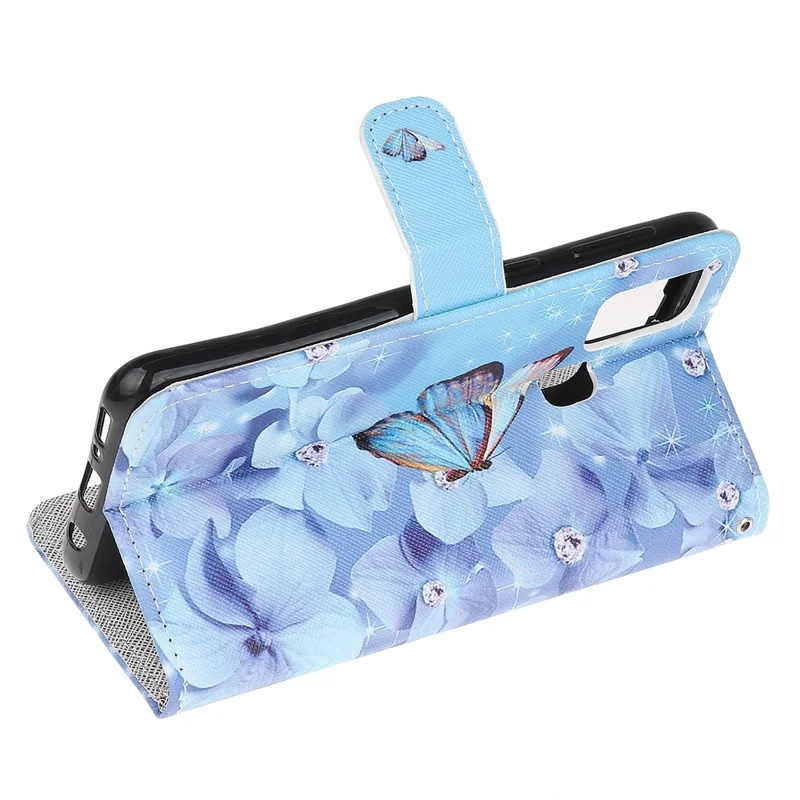 Pattern Printing Cross Texture Leather Mobile Cover for Samsung Galaxy M21 / M30s - Butterfly and Flowers