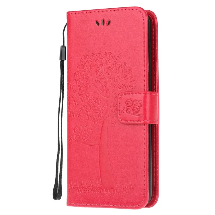 Imprint Tree Owl Leather Stylish Wallet  Stand Case for Samsung Galaxy M21/M30s - Red