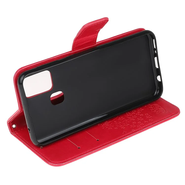 Impressum Tree Owl Leder Stilvoller Brieftasche Stand Hülle Für Samsung Galaxy M21/m30s - Rot