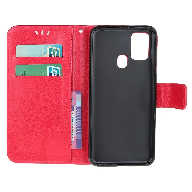 Impronta Búho Búho Cuero Elegante Stand de Billetera Para Samsung Galaxy M21/m30s - Rojo