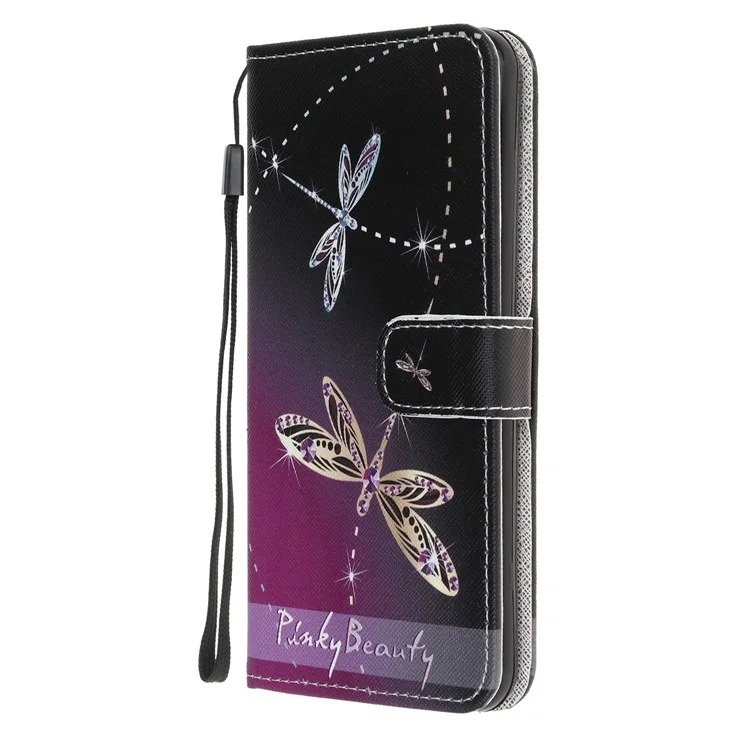 Modèle de Texture Croisée Impression de Portefeuille Portefeuille Téléphone Pour Samsung Galaxy A21s - Libellule