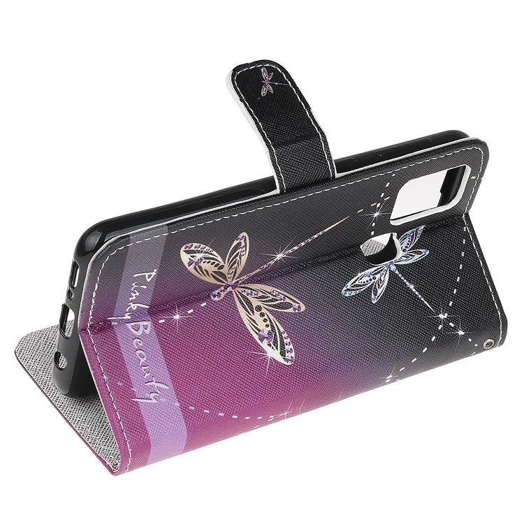 Cross Texture Pattern Printing Wallet Leather Phone Casing for Samsung Galaxy A21s - Dragonfly