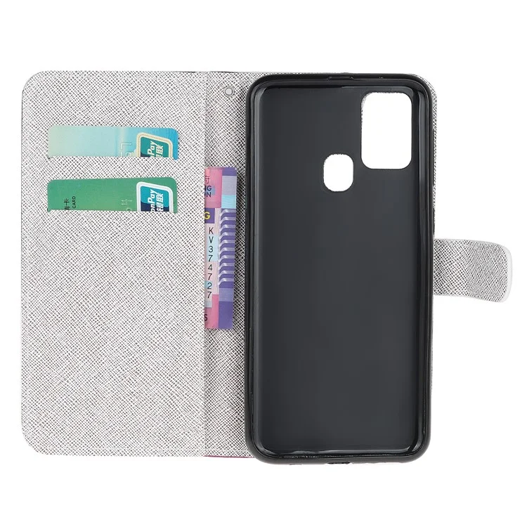 Cross Texture Pattern Stamping Wallet Investimento in Pelle Per Samsung Galaxy A21s - Libellula