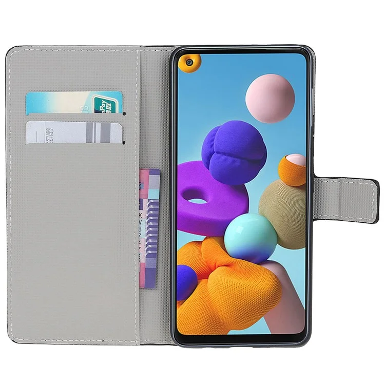 Custodia in pelle con stampa a motivi per Samsung Galaxy A21s, con supporto, anti-graffi - Fiore Paisley