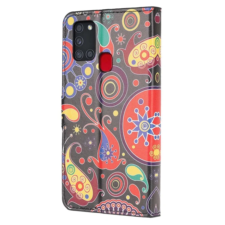 Padrão Caixa de Suporte de Couro Para Impressão de Couro Para Samsung Galaxy A21s Anti-arranhão Telefone de Superfície do Telefone - Paisley Flor