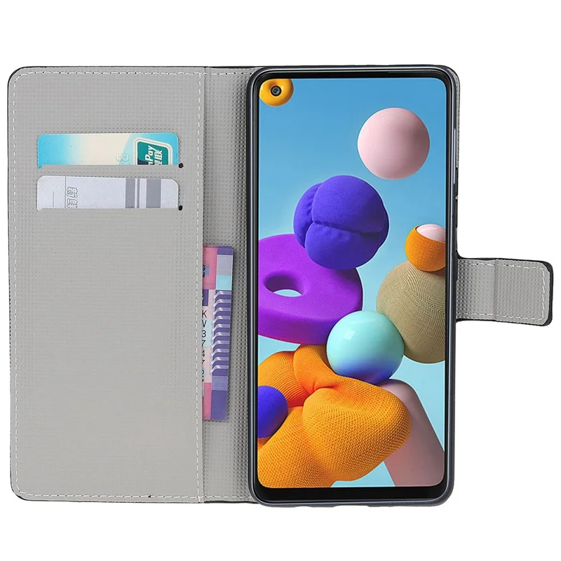Pattern Printing Leather Wallet Stand Case for Samsung Galaxy A21s Anti-Scratch Surface Phone Shell - Butterfly Flower