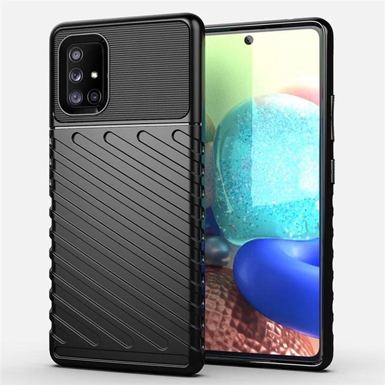 Thunder-serie Twill Textur Tpu-telefonschale Für Samsung Galaxy A71 5G SM-A716 - Schwarz