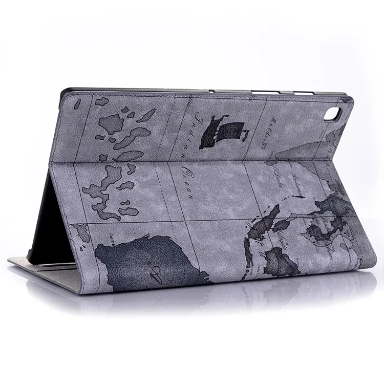 Map Pattern Printing Cool Leather Tablet Cover for Samsung Galaxy Tab S6 Lite (2020) P610 P615 / (2022) / (2024) - Grey