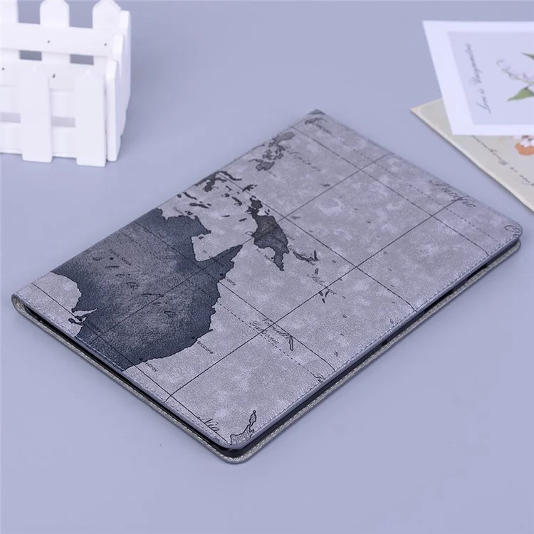 Map Pattern Printing Cool Leather Tablet Cover for Samsung Galaxy Tab S6 Lite (2020) P610 P615 / (2022) / (2024) - Grey