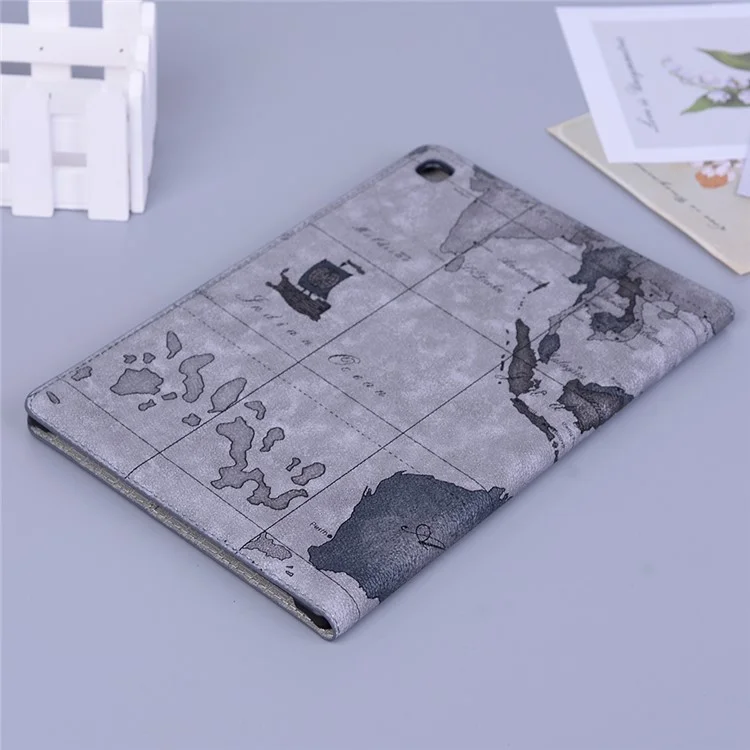 Map Pattern Printing Cool Leather Tablet Cover for Samsung Galaxy Tab S6 Lite (2020) P610 P615 / (2022) / (2024) - Grey