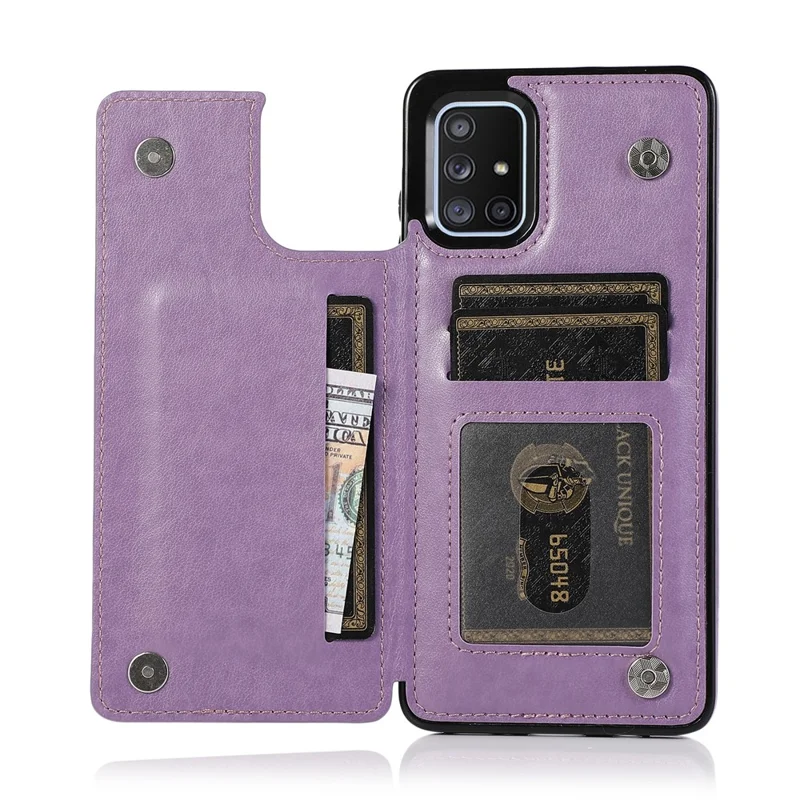 Imprint Mandala Flower PU Leather + TPU Hybrid Kickstand Mobile Phone Casing for Samsung Galaxy A51 SM-A515 - Purple