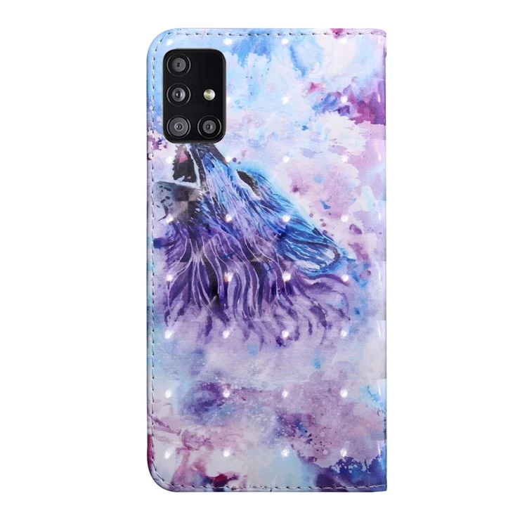 Leichter Spot Dekor Muster Bedruckter Geldbeutel Ständer Lederhülle mit Gurt für Samsung Galaxy A51 5G SM-A516 - Wolf 