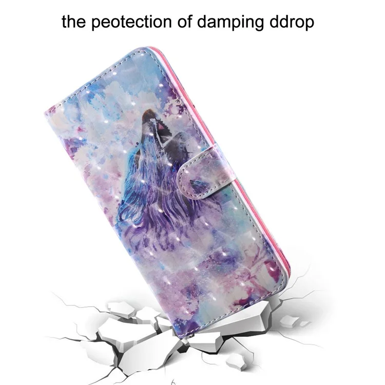 Leichter Spot Dekor Muster Bedruckter Geldbeutel Ständer Lederhülle mit Gurt für Samsung Galaxy A51 5G SM-A516 - Wolf 