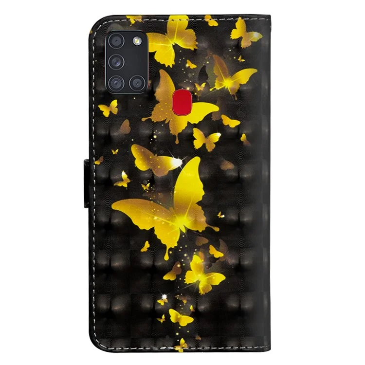 Custodia in pelle con tracolla con stampa a motivo decorativo leggero per Samsung Galaxy A21s - Farfalla dorata 
