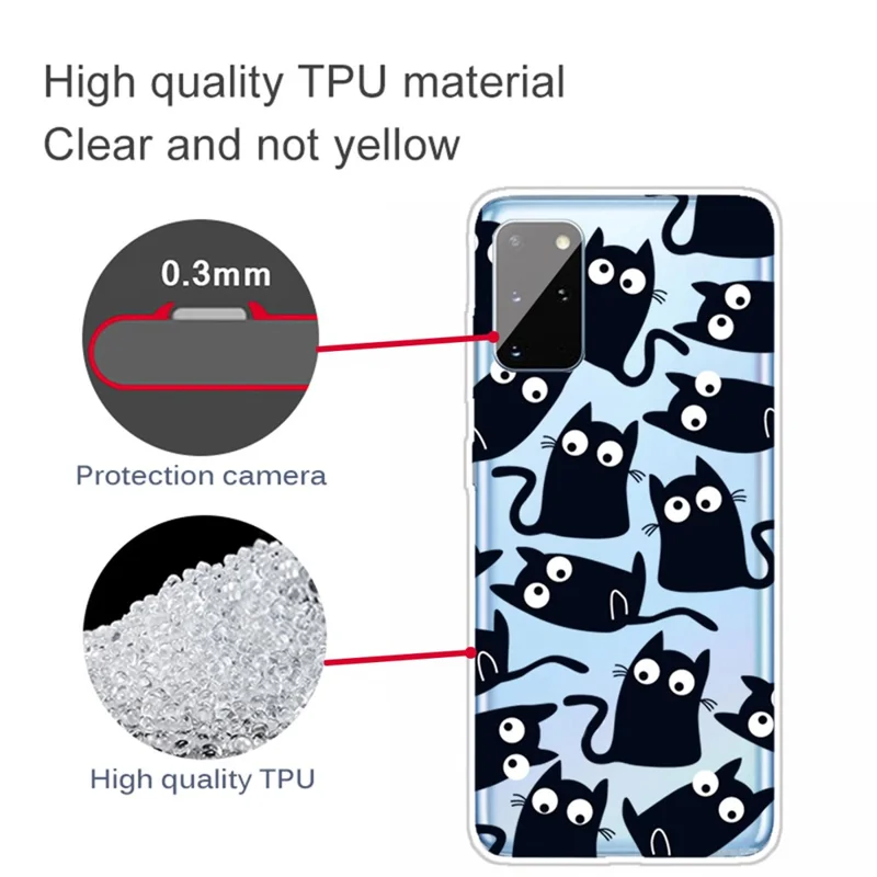 Transparante TPU-backcover met patroonprint voor Samsung Galaxy A41 (wereldwijde versie) - Zwarte katten