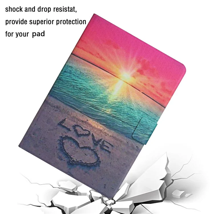 Modèle D'impression Pour Cartes à Places Stand Flip Leather Protective Case Pour Samsung Galaxy Tab A 10.1 (2019) Sm-t510 / T515 - Amour en Bord de Mer