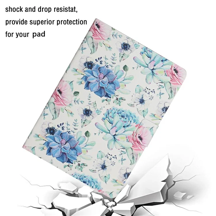 Flower Pattern Printing Card Holder Stand Tablet Cover for Samsung Galaxy Tab A 10.1 (2019) T510 - Blue Flower