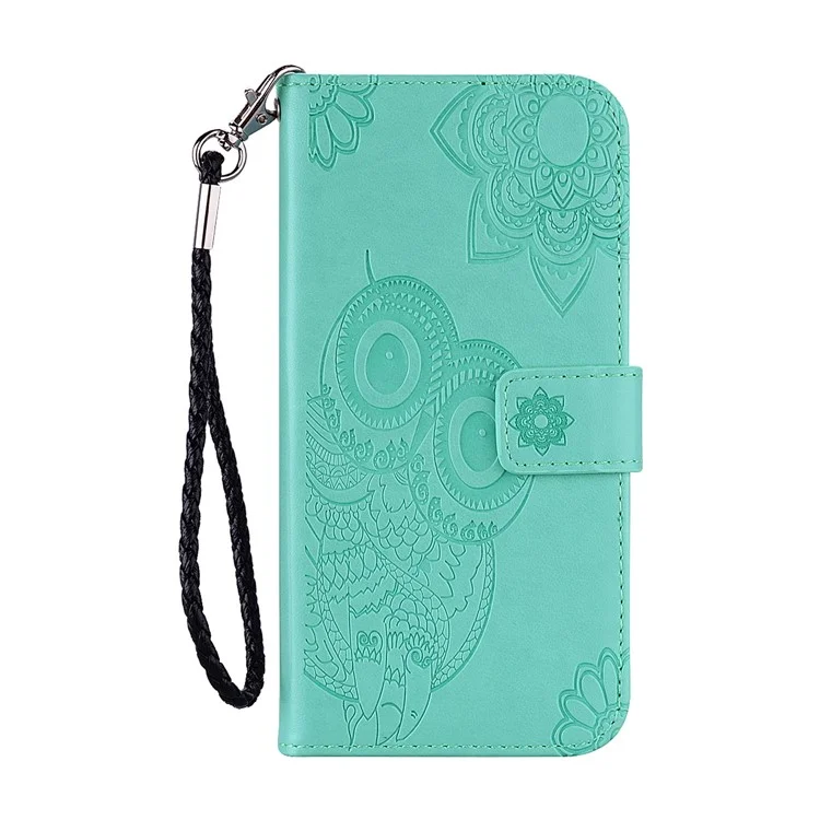 Abdruck Eulenblume Muster Leder Brieftasche Für Samsung Galaxy A21s - Cyan