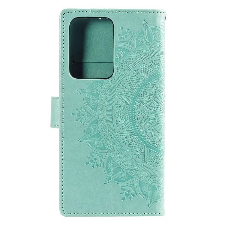 Imprint Flower Leather Wallet Case für Samsung Galaxy Note20 Ultra/Note20 Ultra 5G - Cyan