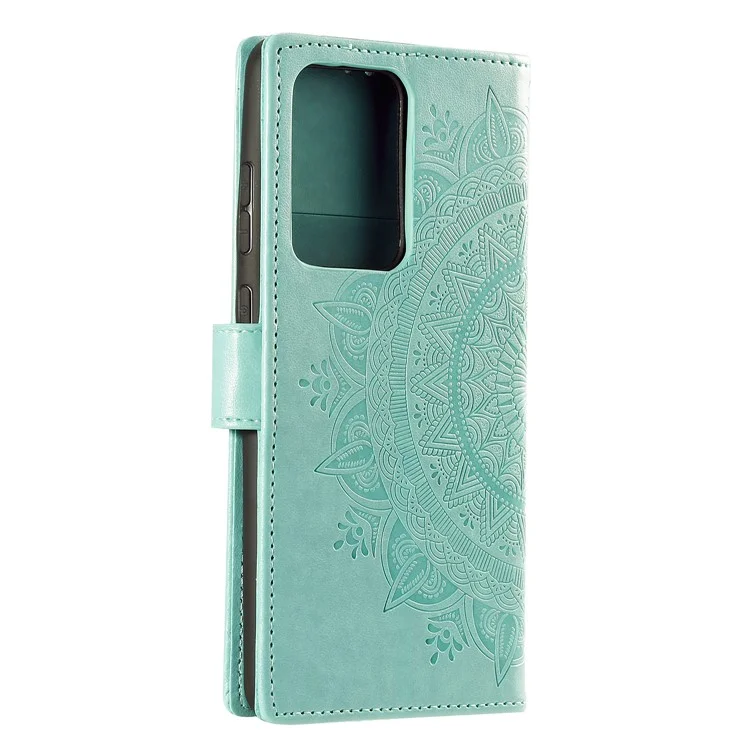 Imprint Flower Leather Wallet Case für Samsung Galaxy Note20 Ultra/Note20 Ultra 5G - Cyan