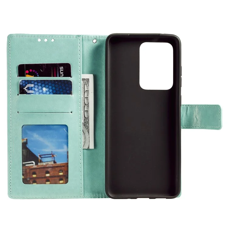 Imprint Flower Leather Wallet Case für Samsung Galaxy Note20 Ultra/Note20 Ultra 5G - Cyan