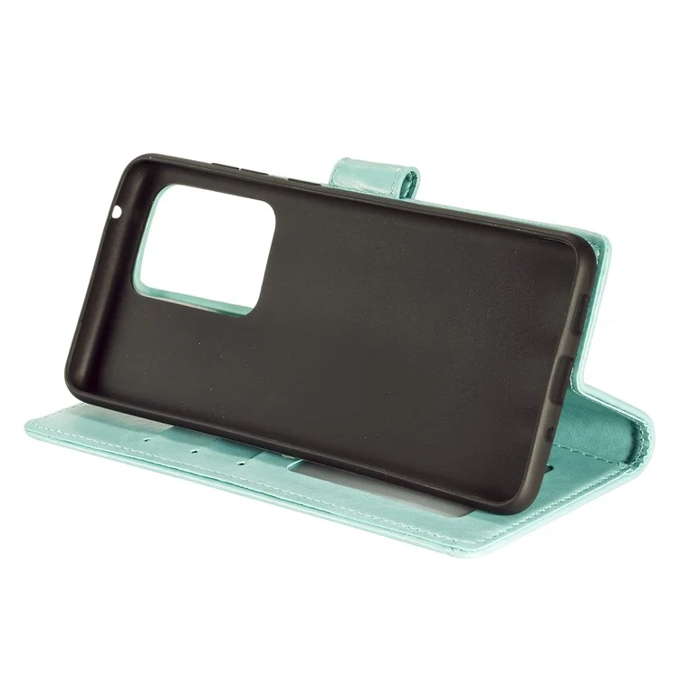 Imprint Flower Leather Wallet Case für Samsung Galaxy Note20 Ultra/Note20 Ultra 5G - Cyan