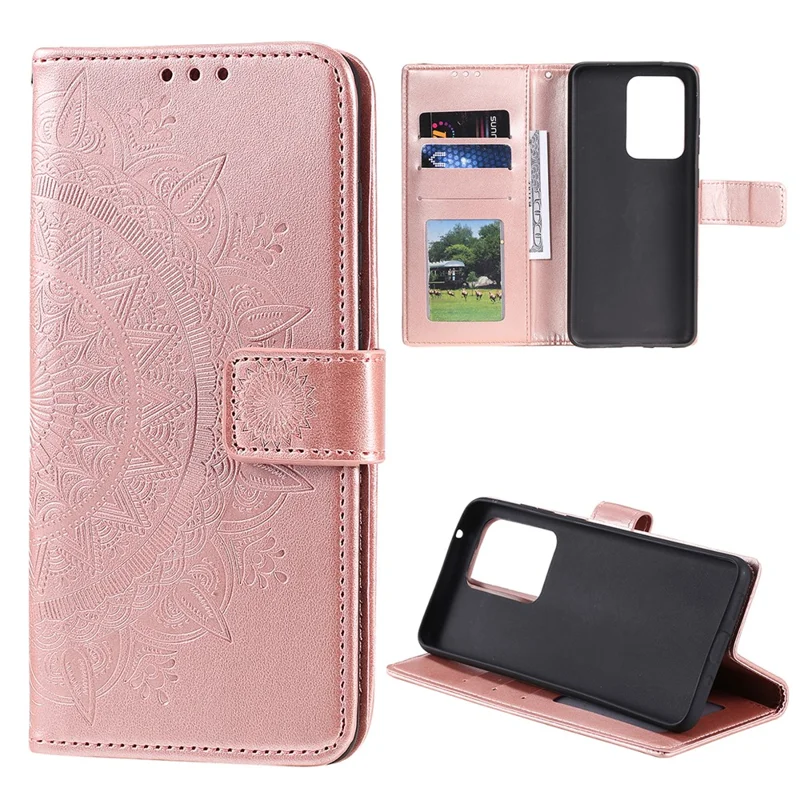 Imprint Flower Leather Wallet Case voor Samsung Galaxy Note20 Ultra/Note20 Ultra 5G - Roze goud