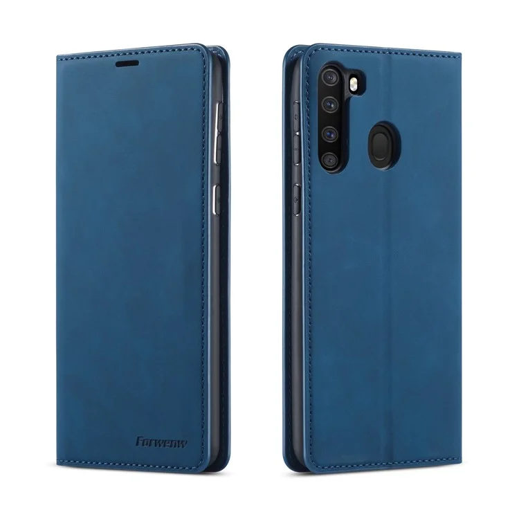 FORWENW Fantasy Series Silky Touch Wallet Leather Mobile Phone Cover for Samsung Galaxy A21 - Blue