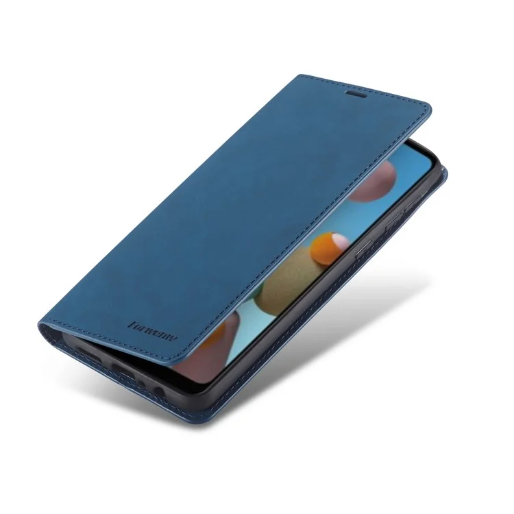 FORWENW Fantasy Series Silky Touch Wallet Leather Mobile Phone Cover for Samsung Galaxy A21 - Blue