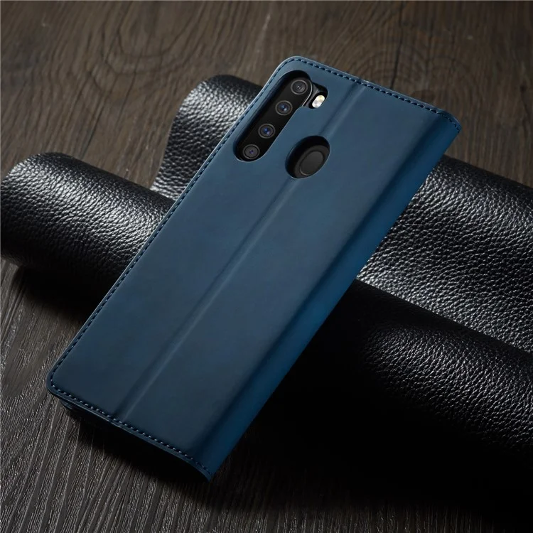 FORWENW Fantasy Series Silky Touch Wallet Leather Mobile Phone Cover for Samsung Galaxy A21 - Blue