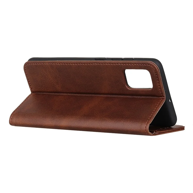 Auto-absorbed Split Leather Wallet Phone Cover for Samsung Galaxy Note20 Ultra/Note20 Ultra 5G - Dark Brown
