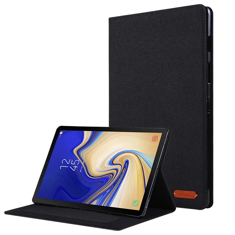 Cartão de Textura de Tecido Slots de Cartão Suporte de Couro Caso para Samsung Galaxy Tab S5e SM-T720 - Preto
