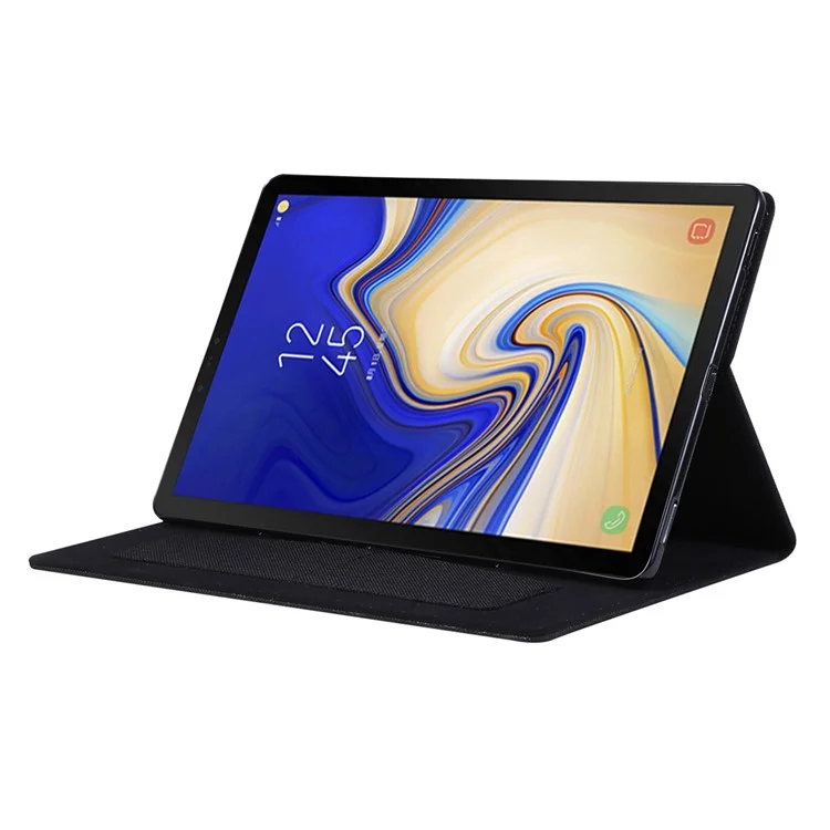 Cartão de Textura de Tecido Slots de Cartão Suporte de Couro Caso para Samsung Galaxy Tab S5e SM-T720 - Preto