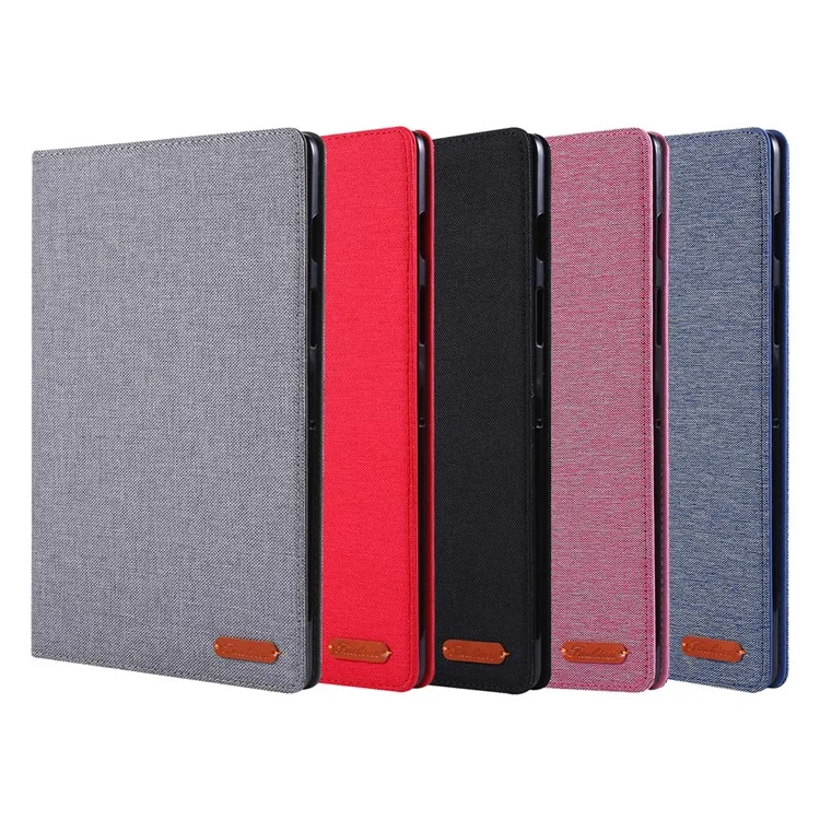 Cartão de Textura de Tecido Slots de Cartão Suporte de Couro Caso para Samsung Galaxy Tab S5e SM-T720 - Preto