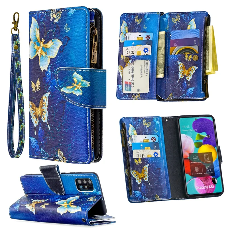 BF03 Pattern Printing Leather Mobile Case with Zipper Wallet for Samsung Galaxy A51 SM-A515 - Pretty Butterfly