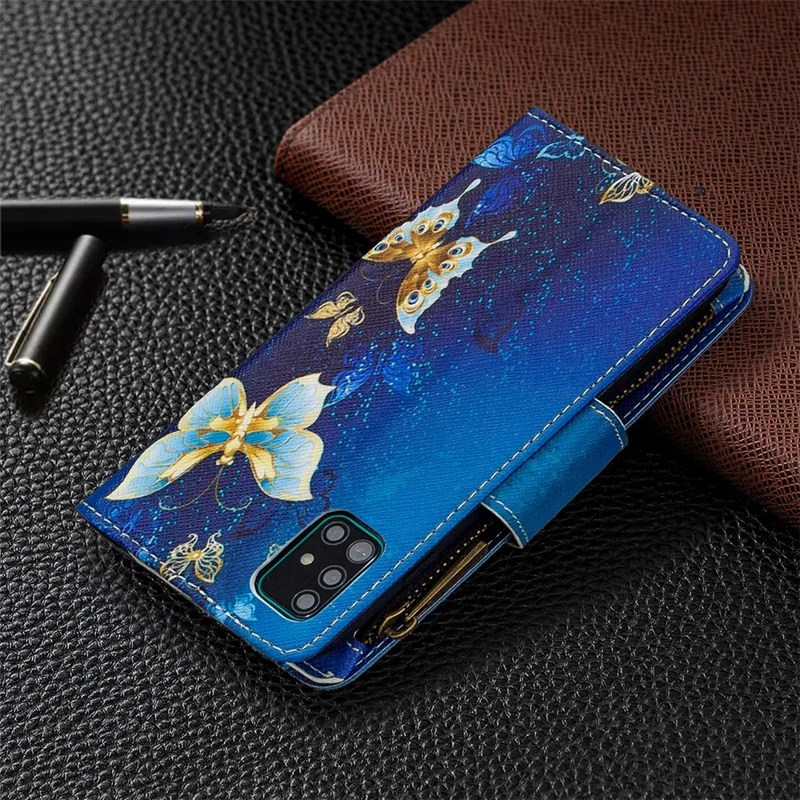 BF03 Pattern Printing Leather Mobile Case with Zipper Wallet for Samsung Galaxy A51 SM-A515 - Pretty Butterfly