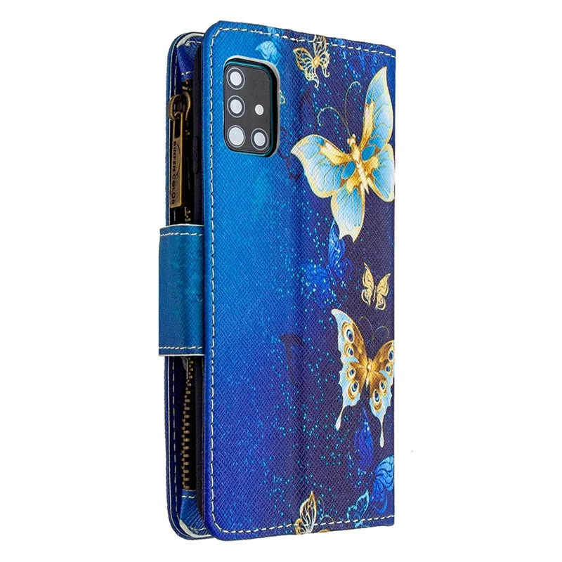 BF03 Pattern Printing Leather Mobile Case with Zipper Wallet for Samsung Galaxy A51 SM-A515 - Pretty Butterfly