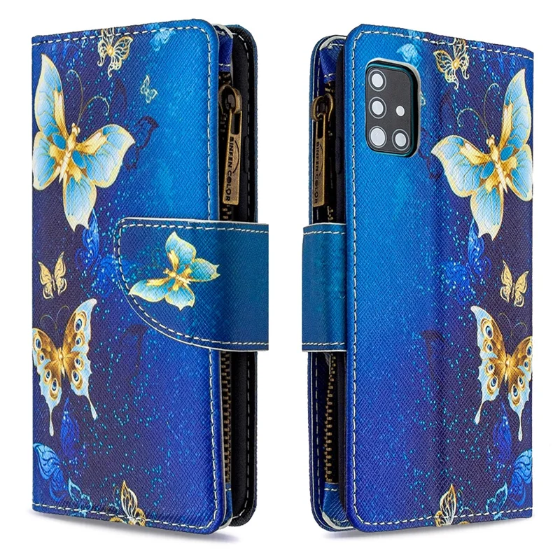 BF03 Pattern Printing Leather Mobile Case with Zipper Wallet for Samsung Galaxy A51 SM-A515 - Pretty Butterfly