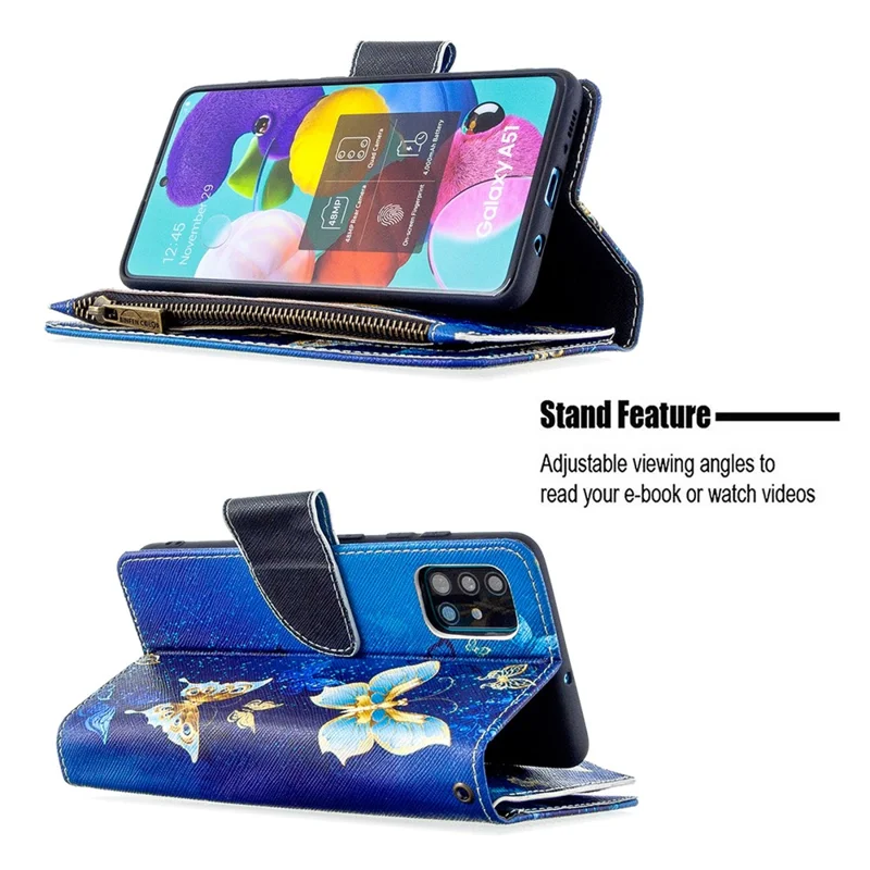 BF03 Pattern Printing Leather Mobile Case with Zipper Wallet for Samsung Galaxy A51 SM-A515 - Pretty Butterfly