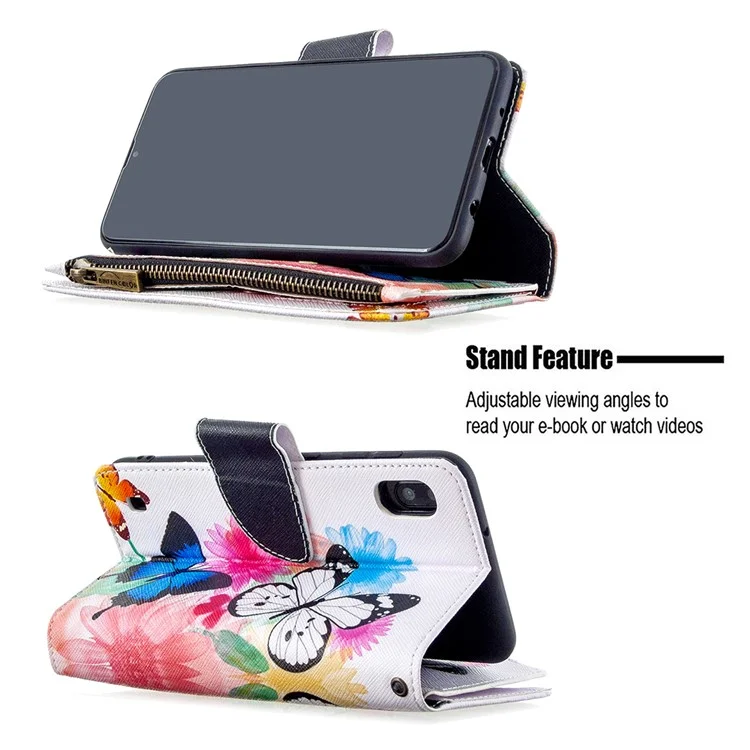 Portafoglio in pelle con 9 scomparti per schede e cerniera, custodia per telefono per Samsung Galaxy A10/M10 - Tre farfalle